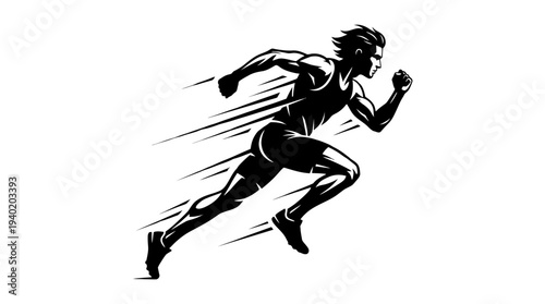 Dynamic runner in motion with speed lines