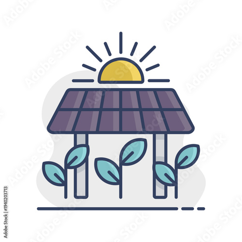 Agrivoltaics farming energy outline vector icon