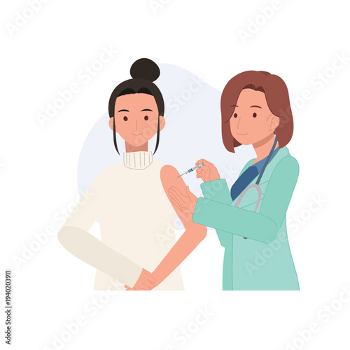 vaccination doctor giving vaccine injection to female patient in clinic