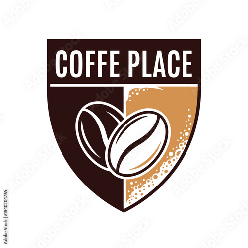 Coffee Place logo design with coffee beans and shield shape, perfect for branding.