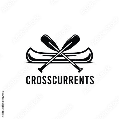 Crossed paddles and canoe logo representing outdoor adventure and water sports.