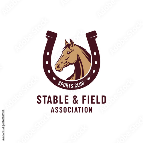 Equestrian sports club logo featuring horse head and horseshoe emblem.