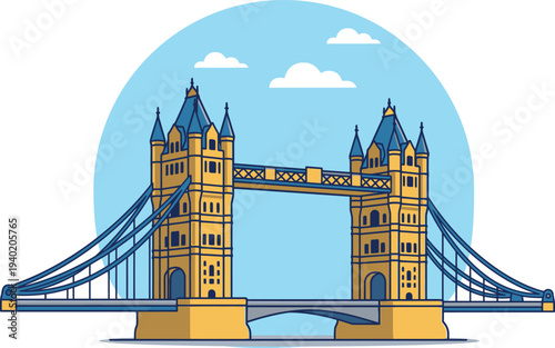 Tower Bridge London landmark vector illustration in flat line art style