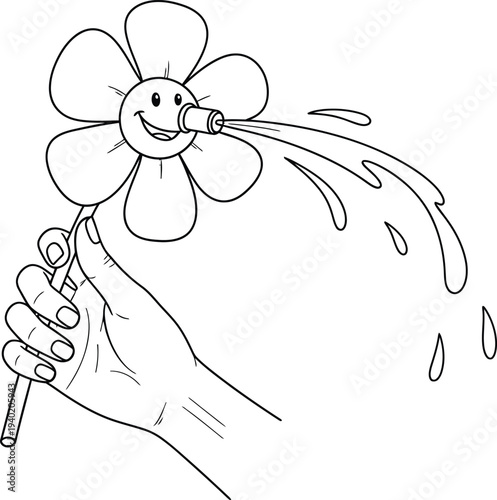 Vector illustration of smiling flower watering can