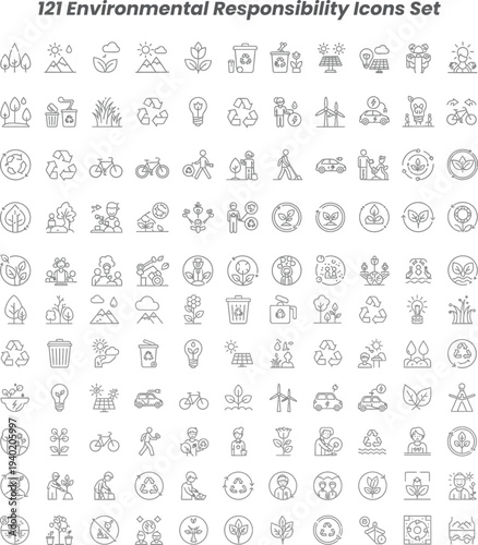 Set of 121 environmental responsibility icons vector