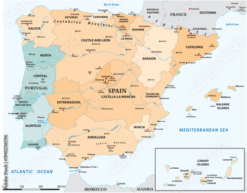 Administrative map of Spain and Portugal