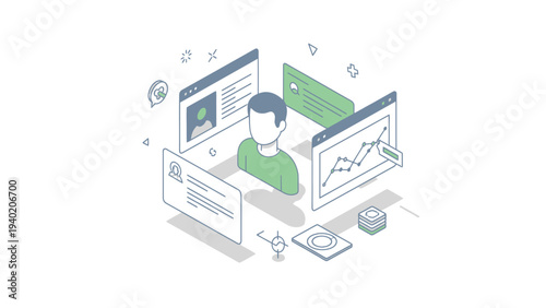 User Profile and Data Analysis Isometric Illustration.