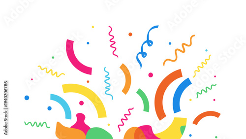 Vibrant Confetti Explosion with Colorful Streamers and Abstract Shapes.