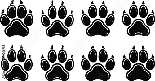 Vector illustration of black paw print icons arranged in a grid pattern for animal-related designs
