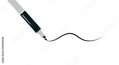 Eyeliner Pen with Grey Tip Drawing a Smooth Curved Line, Isolated White Background