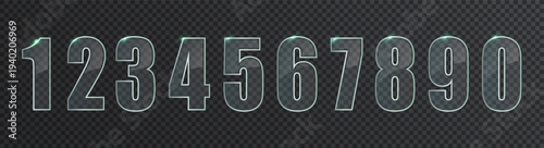 Transparent glass numbers with glowing liquid effect. Modern typography for UI design concepts.