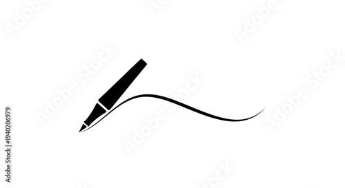Black Eyeliner Pen Drawing a Smooth Curved Line, Isolated White Background