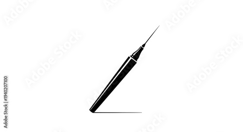 Eyeliner brush with sharp tip drawing a straight line, precision makeup tool, isolated white background.