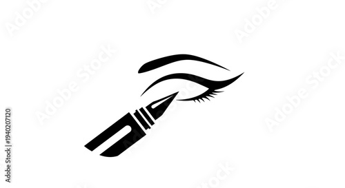 Makeup Eyeliner Brush Applying Liner to a Stylized Eye on an Isolated White Background