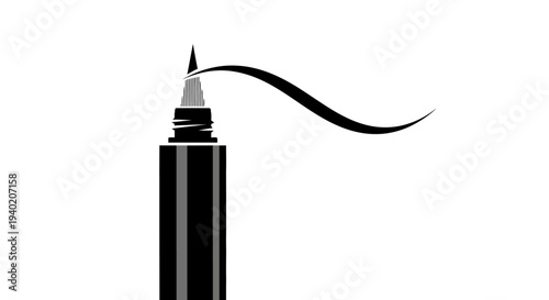 Bold Black Eyeliner Pen Drawing a Thick Curved Line on an Isolated White Background