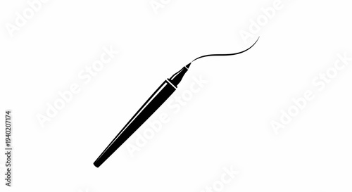 Fine Tip Black Eyeliner Pen Drawing a Delicate Wave Line on an Isolated White Background