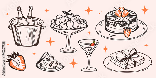 Celebratory desserts and drinks a delightful hand drawn illustration