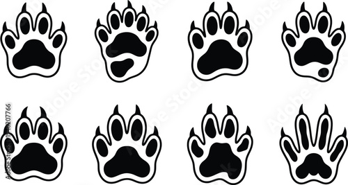 Vector illustration of various animal paw prints displayed in a grid format for educational and decorative use