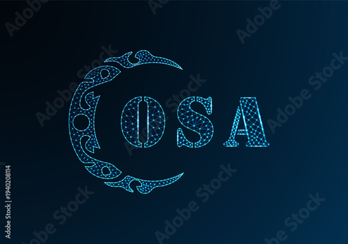 Low poly letter logo OSA design. OSA letter logo low poly vector design on blue color gradient background. OSA logo low poly design