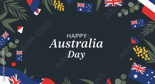 Happy Australia Day celebration with flags and floral elements