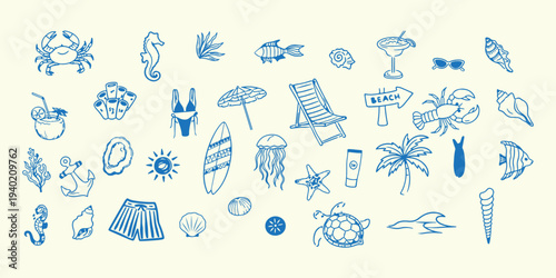 PrintBeach Ocean Summer Line Icons Set