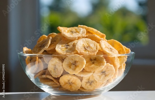 Crispy Banana Chips in Glass Bowl – Healthy Homemade Dried Banana Snack