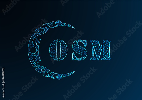Low poly letter logo OSM design. OSM letter logo low poly vector design on blue color gradient background. OSM logo low poly design