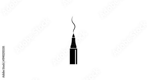 Black Eyeliner Pen Drawing a Thin Curved Line on an Isolated White Background