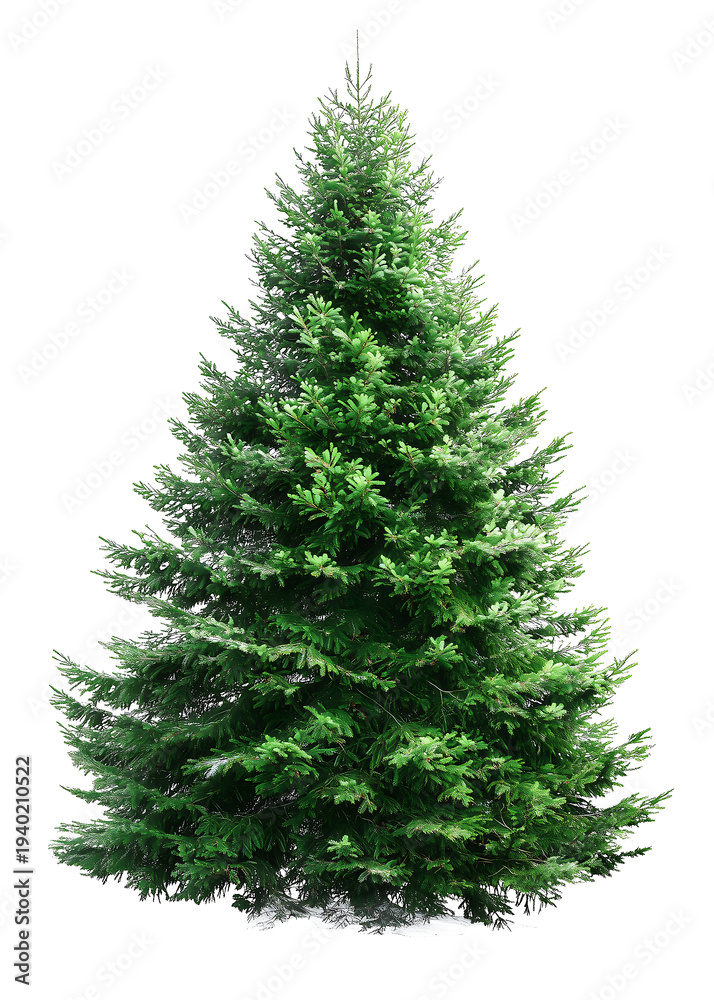 Fototapeta premium A large green Christmas tree stands alone in a neutral environment.