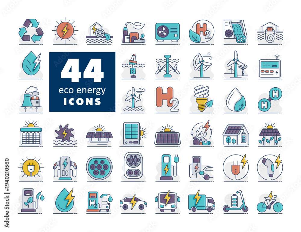 Fototapeta premium 44 Eco energy outline vector icons set