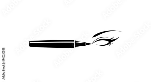 Eyeliner pen applying winged makeup to an eye, beauty cosmetic product, isolated white background.