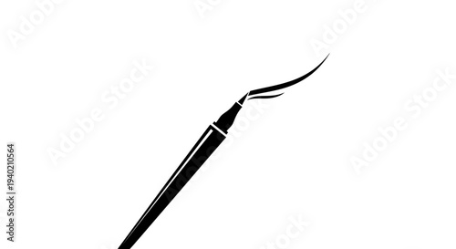 Eyeliner brush drawing a thick curved line, beauty cosmetic product, isolated white background.