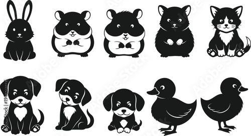 cute small animal silhouette vector bundle, collection of adorable animals including bunny