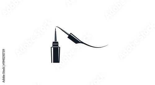 Eyeliner Brush Applicator Creating a Winged Line from Bottle on Isolated White Background