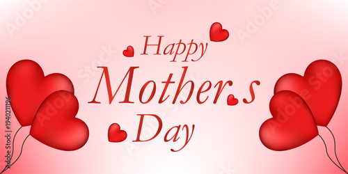 Abstract illustration of "Happy Mother's Day" writing with hearts and flowers, vector illustration