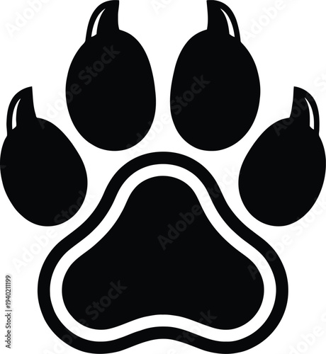 Stylized black paw print icon with defined contours for pet-related graphics and branding