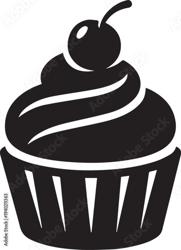 Cupcake with cherry vector illustration
