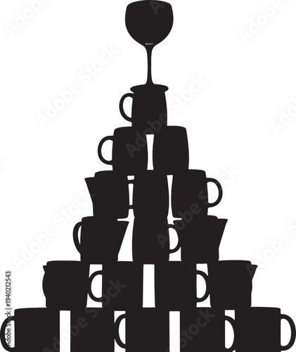 Black silhouette of stacked coffee cups and wine glass