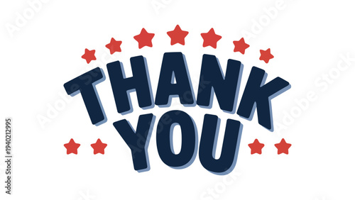  Thank You Bold Typography With Decorative Stars, Modern Appreciation Message Design In Retro Style For Greeting Card Poster Banner Sticker Celebration Illustration