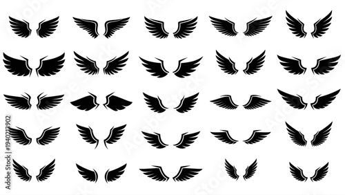 Collection of various black wing designs for creative projects
