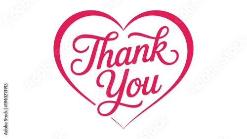 Thank You Typography Inside Heart Shape Line Art, Romantic Appreciation Message Design In Elegant Script Style For Greeting Card Valentine Poster Sticker Love Concept 