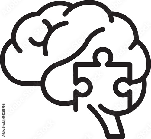 Black line of a brain with a puzzle piece line outline