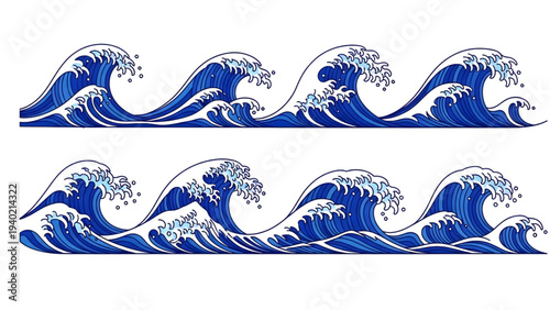 Crashing ocean waves in deep blue with white foam