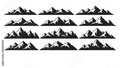 Set of modern mountain range silhouettes in black