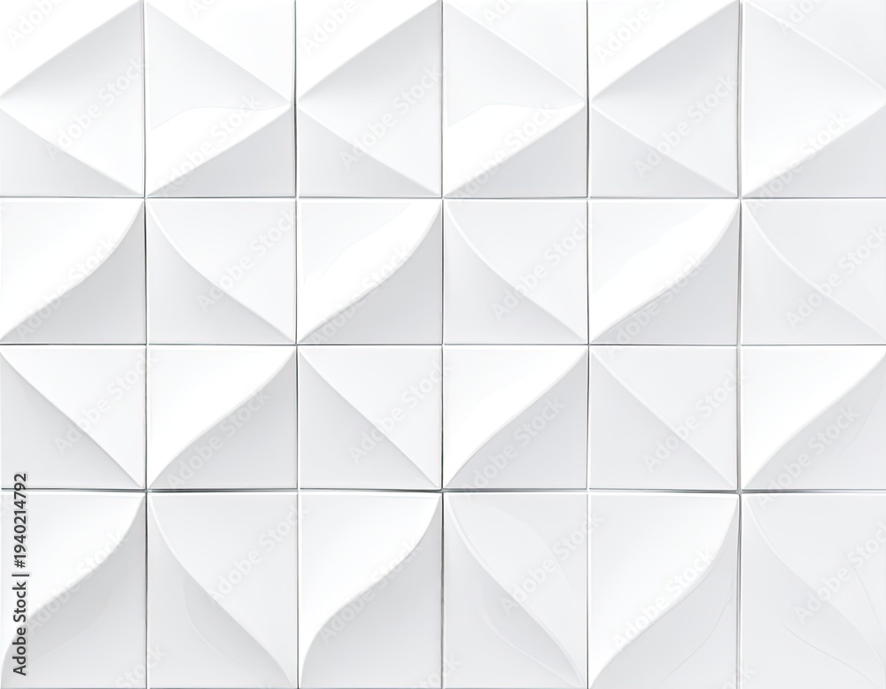 Fototapeta premium Seamless pattern of glossy white 3D geometric wall panels forming a modern textured surface.