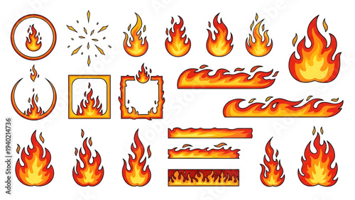 Vibrant flame icons and borders for dynamic design projects