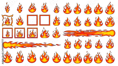 Vibrant fire flame icons set for dynamic graphic design elements