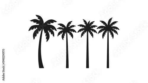 Silhouettes of four palm trees against a white background