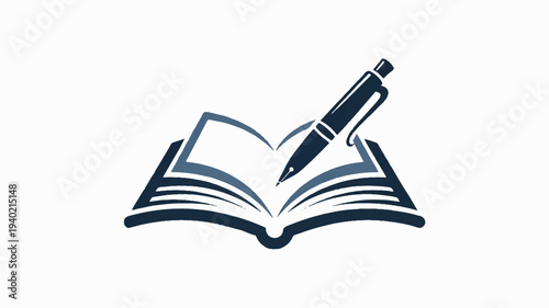 Open book with pen on top education symbol learning concept graphic resource study icon literature and writing