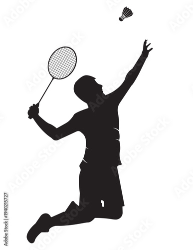 Dynamic badminton player in mid-air action shot